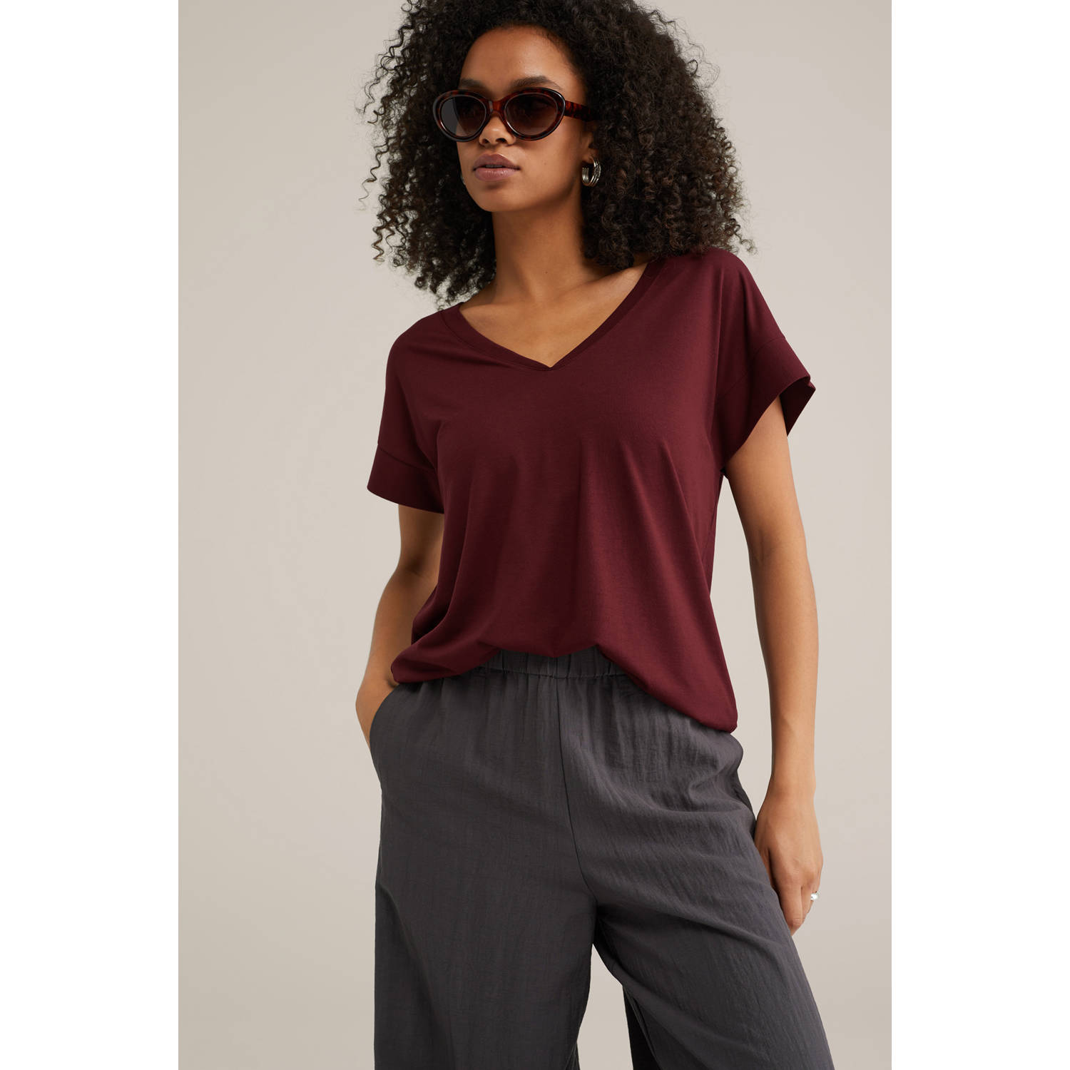 WE Fashion T-shirt donkerrood