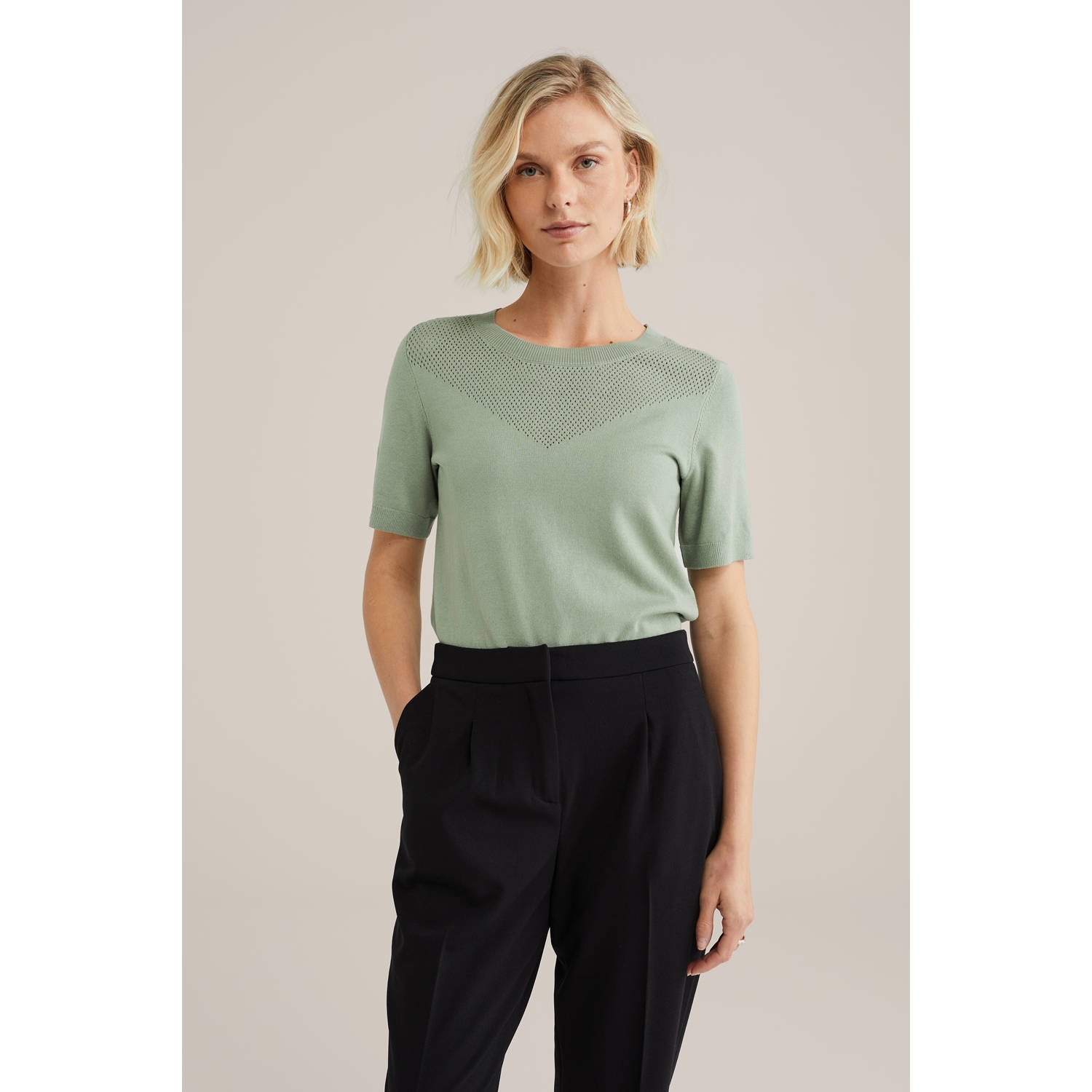 WE Fashion top lichtgroen fijn gebreid