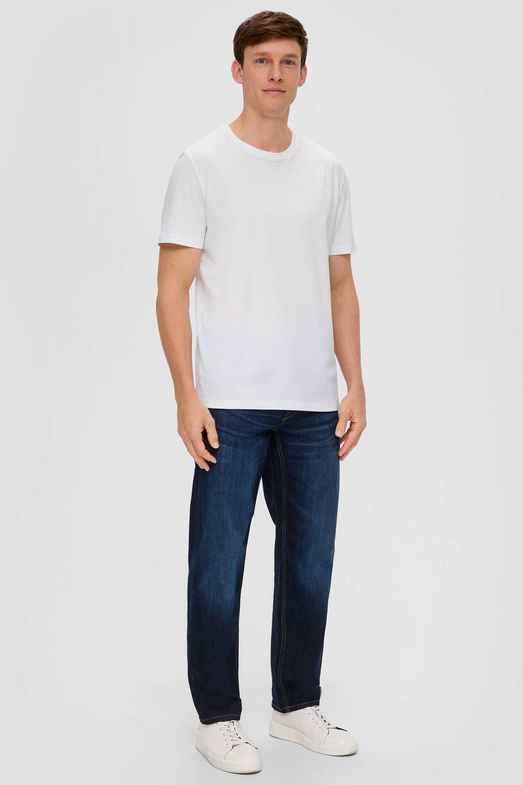 Witte heren s.Oliver regular T-shirt set van 2 van katoen met effen, korte mouwen en ronde hals