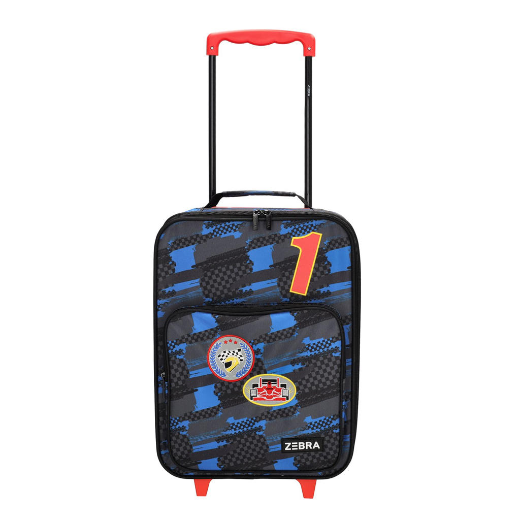 Zebra Trends trolley met print 40 cm. zwart/blauw