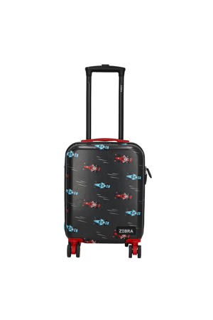 trolley met all-over print 46 cm. zwart