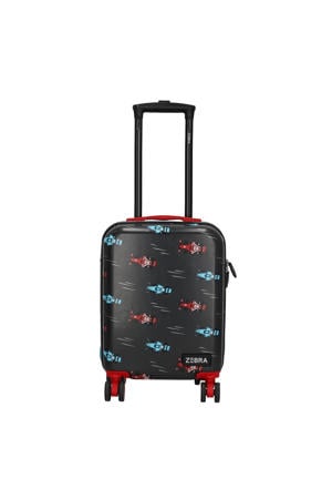 trolley met all-over print 46 cm. zwart