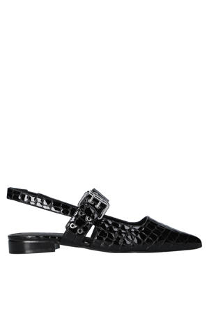 leren slingback loafers zwart