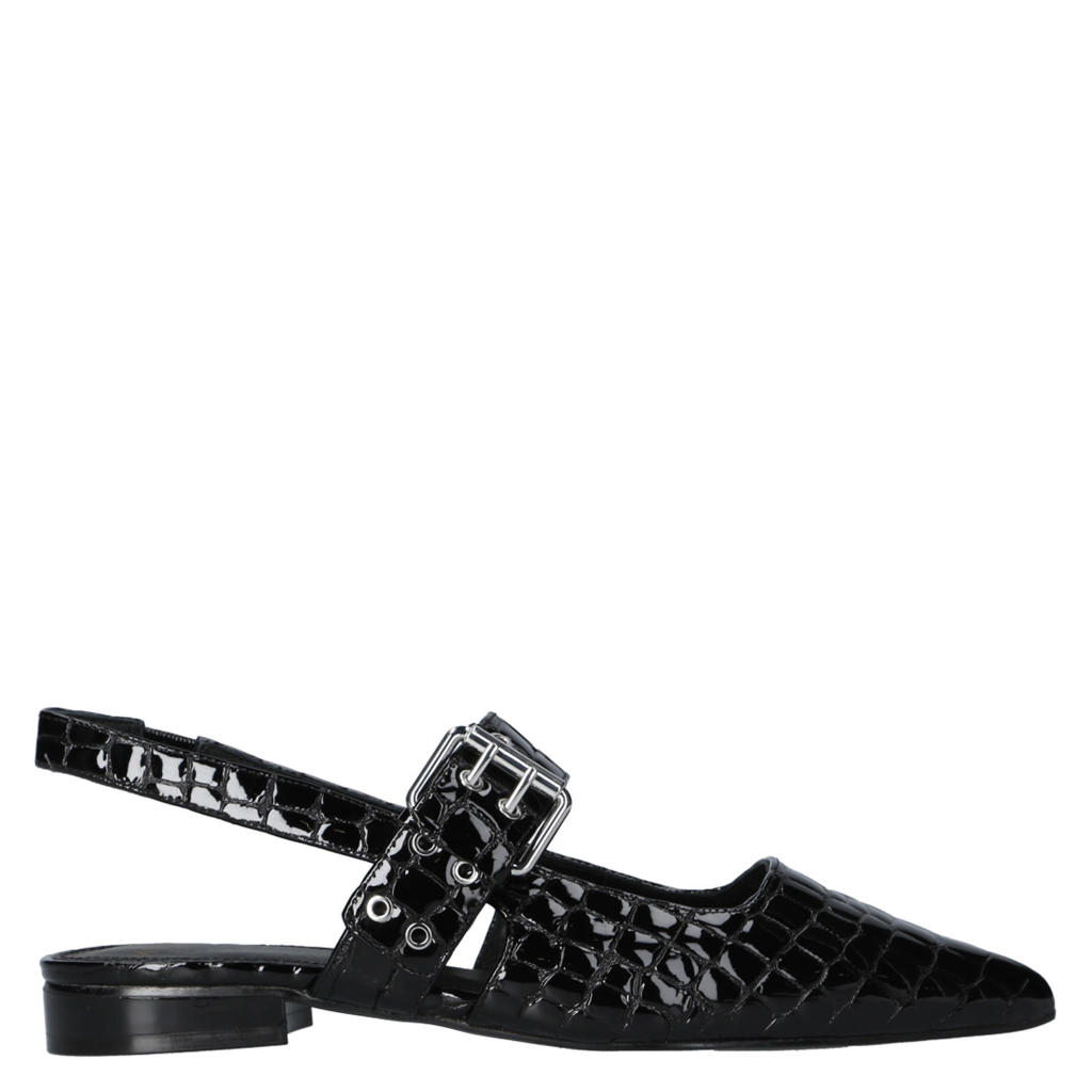Zwarte dames Cycleur de Luxe leren slingback loafers met gesp