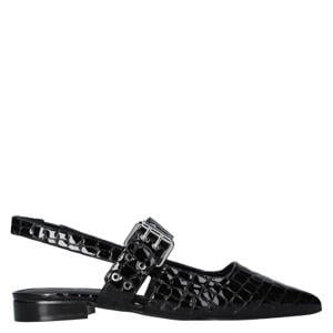 leren slingback loafers zwart