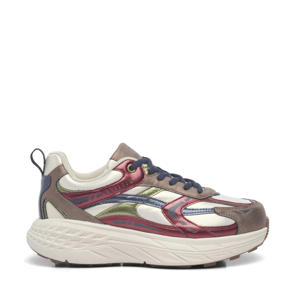 chunky leren sneakers donkerrood/wit/taupe