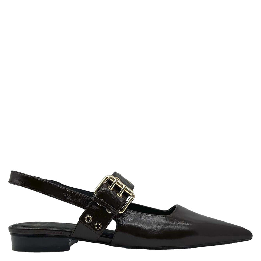 Donkerblauwe dames Cycleur de Luxe leren slingback loafers met gesp