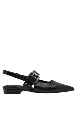 leren slingback loafers donkerbruin