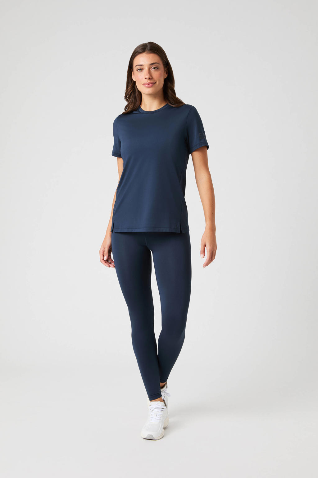 Blauwe dames Björn Borg sportshirt van polyester met effen, korte mouwen en ronde hals