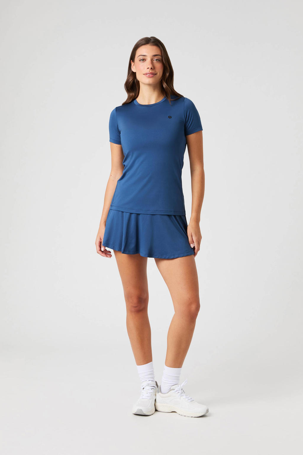 Blauwe dames Björn Borg sportshirt van polyester met effen, korte mouwen en ronde hals