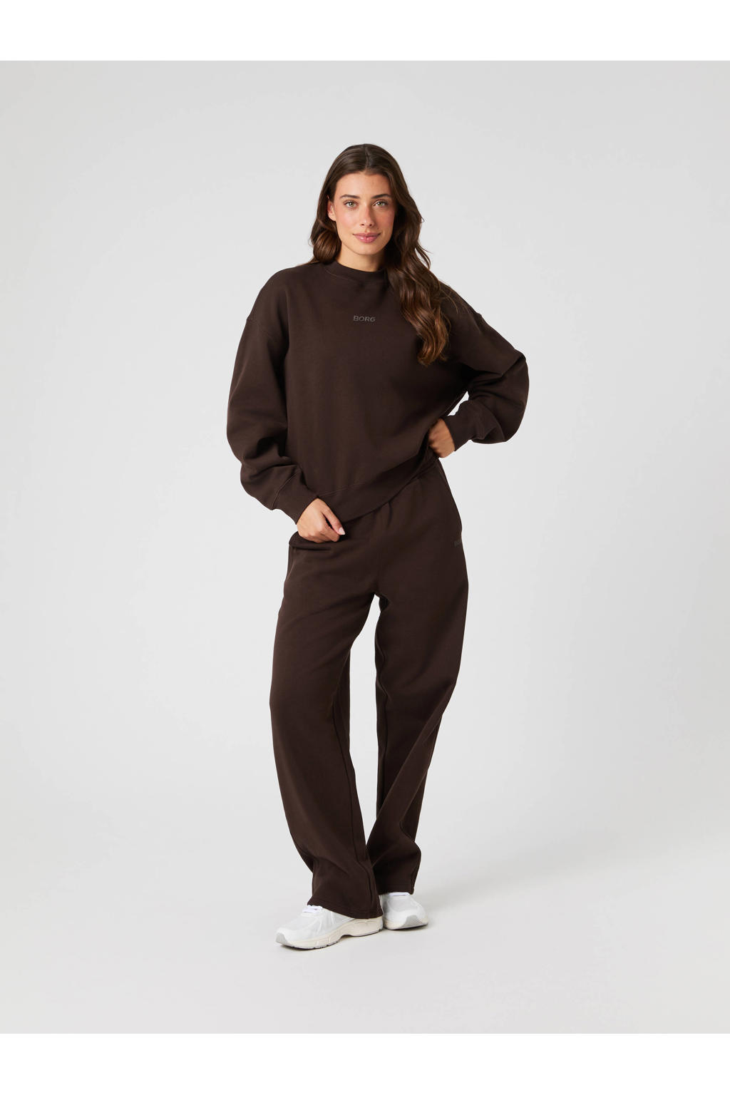 Bruine dames Björn Borg sweater met logo dessin, lange mouwen en ronde hals