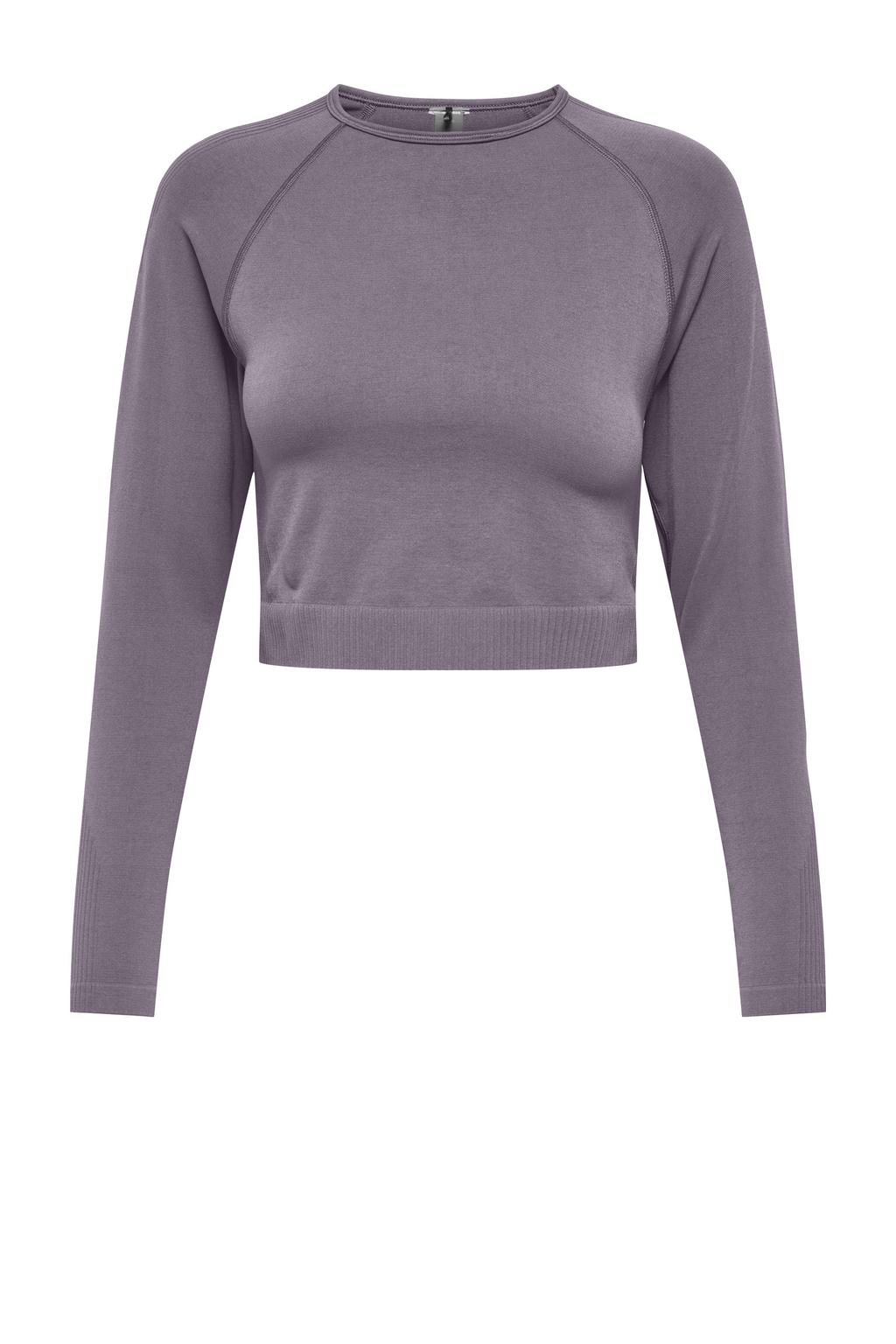 Grijze dames ONLY PLAY sportshirt van polyamide met lange mouwen en ronde hals
