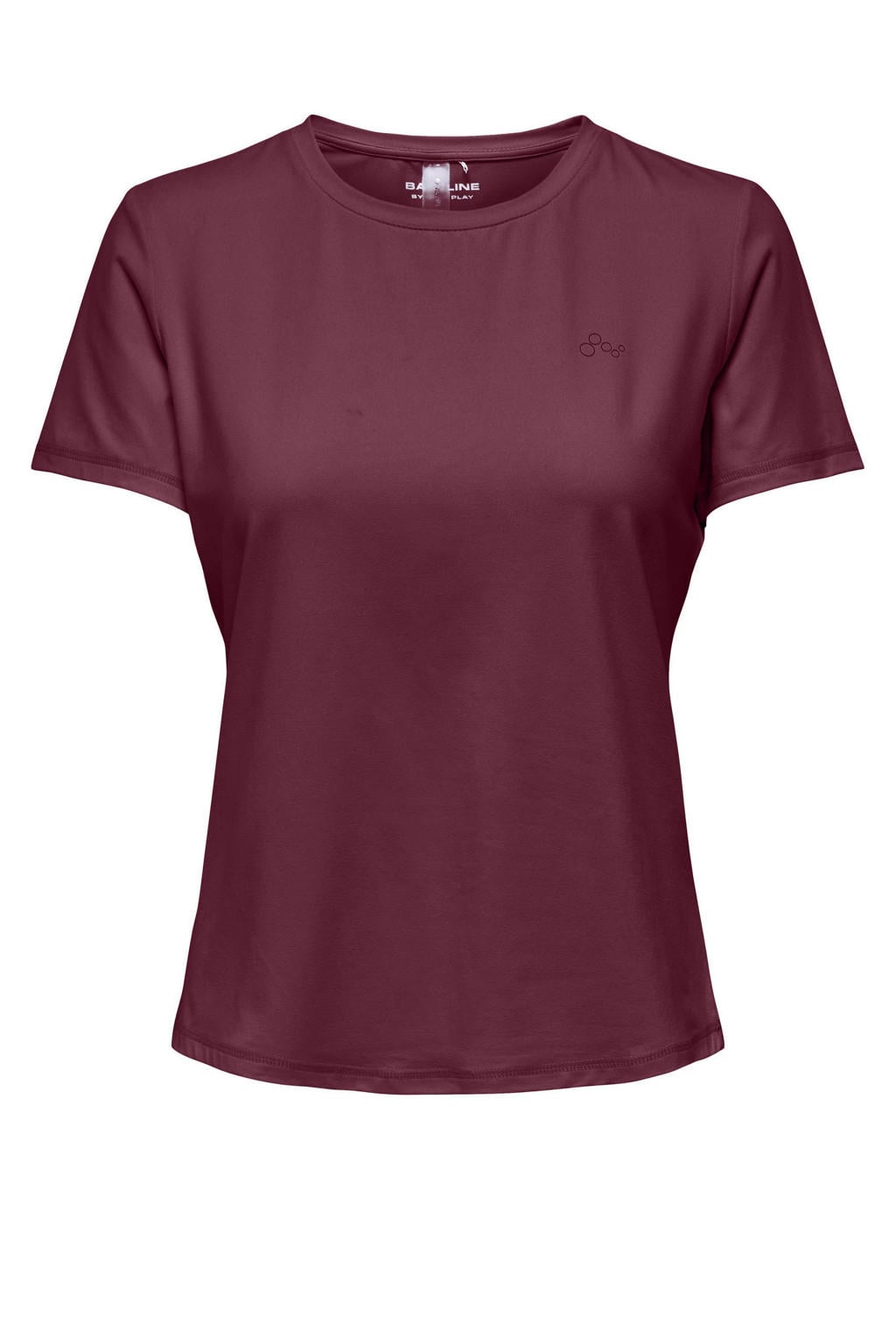 Donkerrode dames ONLY PLAY sportshirt van polyester met korte mouwen en ronde hals