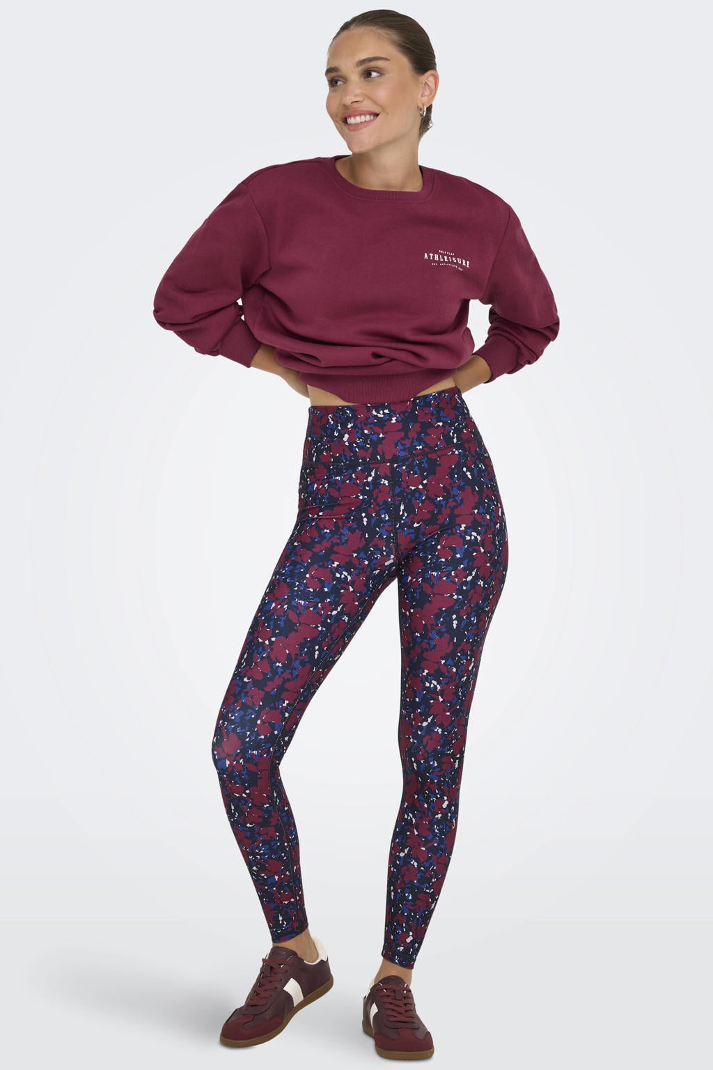 Donkerblauw, wit en rode dames ONLY PLAY sportlegging van polyester met slim fit, regular waist en elastische tailleband