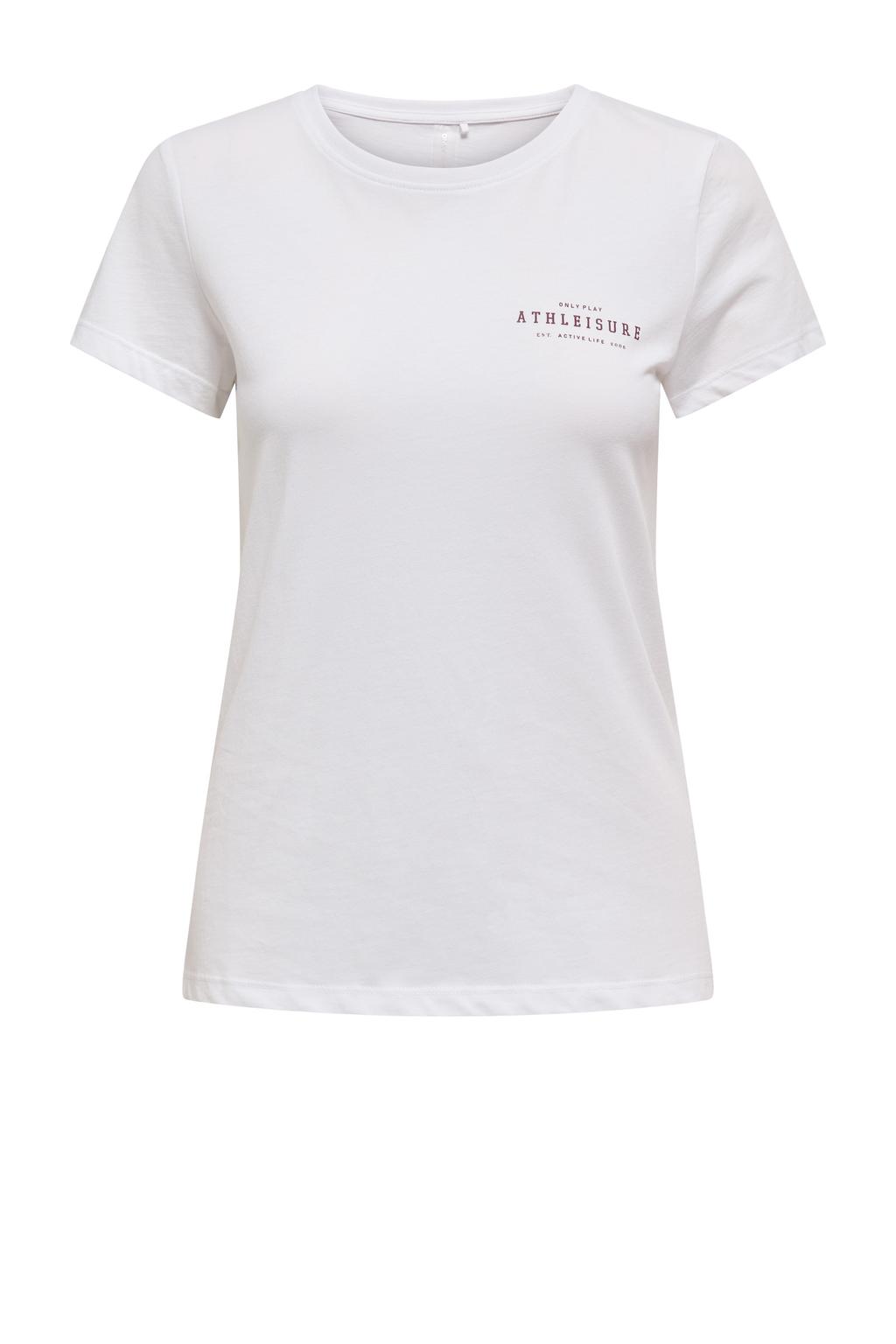 Wit en lichtblauwe dames ONLY PLAY sportshirt van katoen met printopdruk, korte mouwen en ronde hals