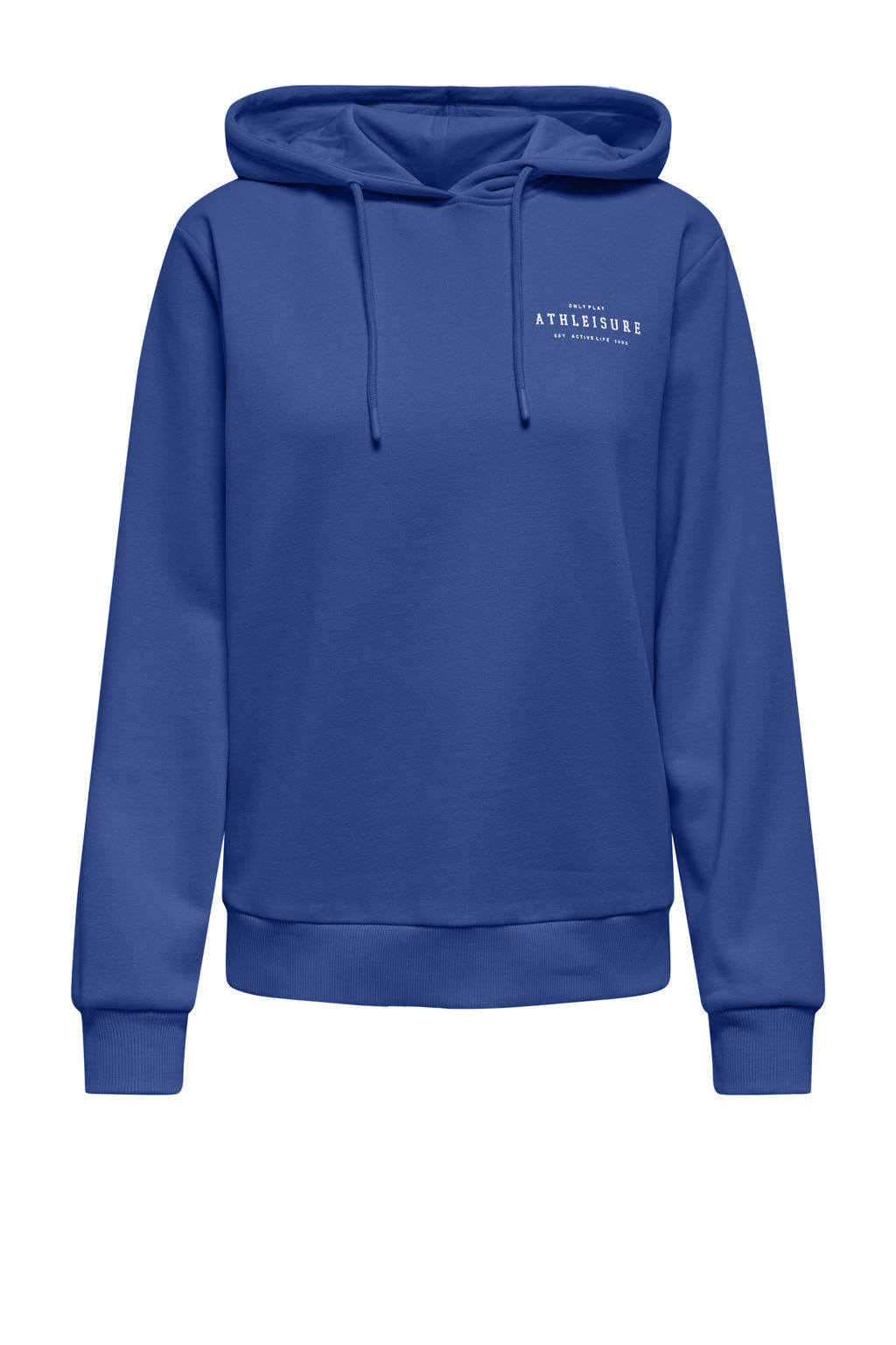 Blauwe dames ONLY PLAY sporthoodie van katoen met printopdruk, lange mouwen en capuchon