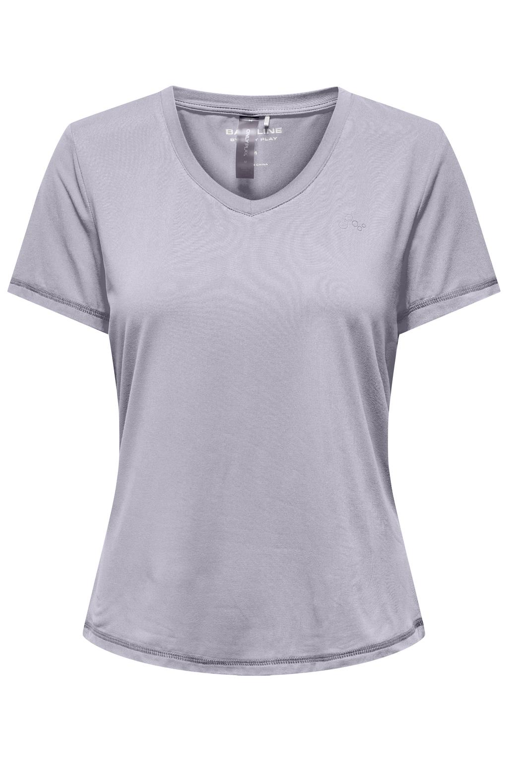 Violetkleurige dames ONLY PLAY sportshirt van polyester met effen, korte mouwen en V-hals