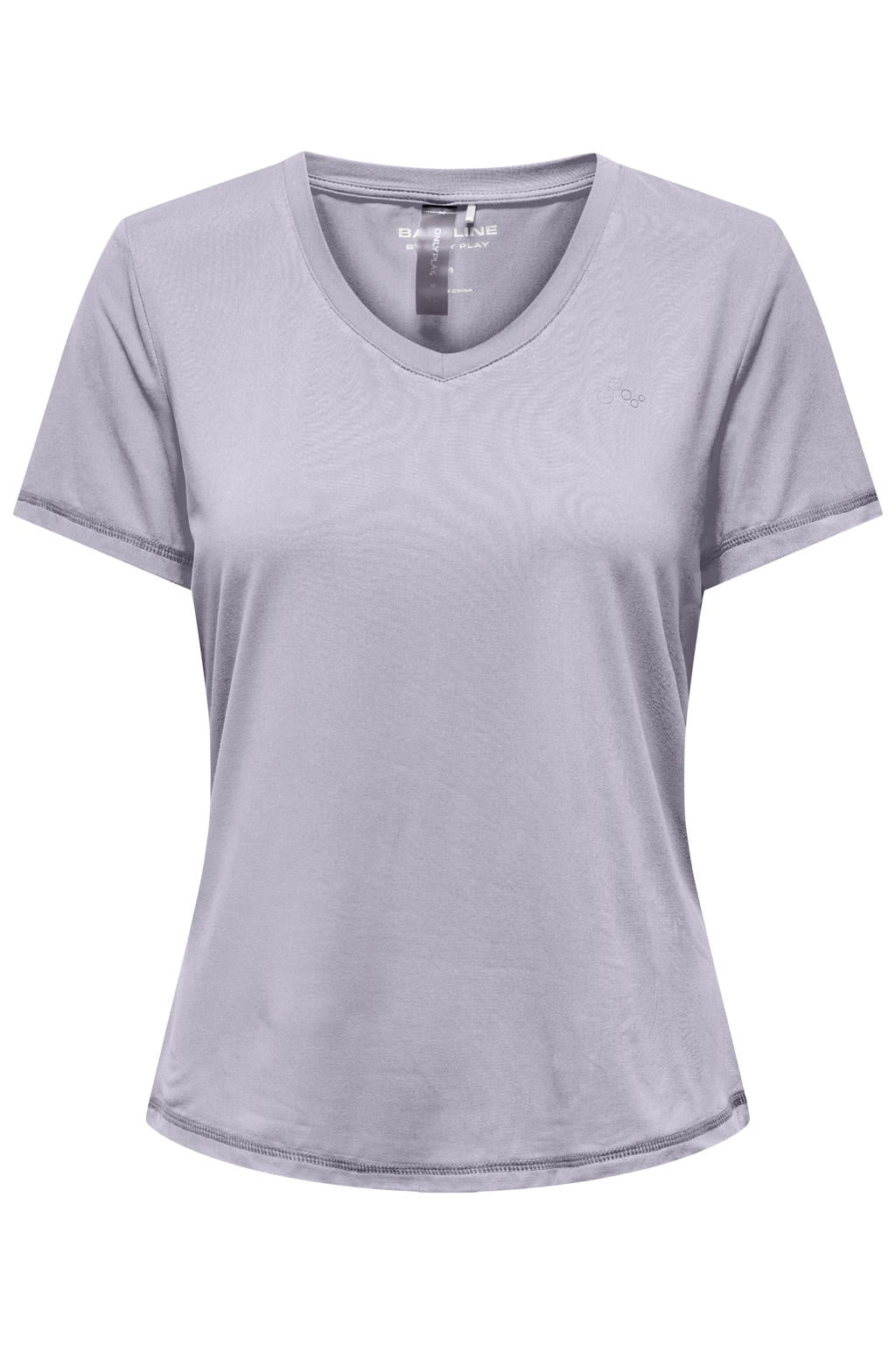 Violetkleurige dames ONLY PLAY sportshirt van polyester met effen, korte mouwen en V-hals