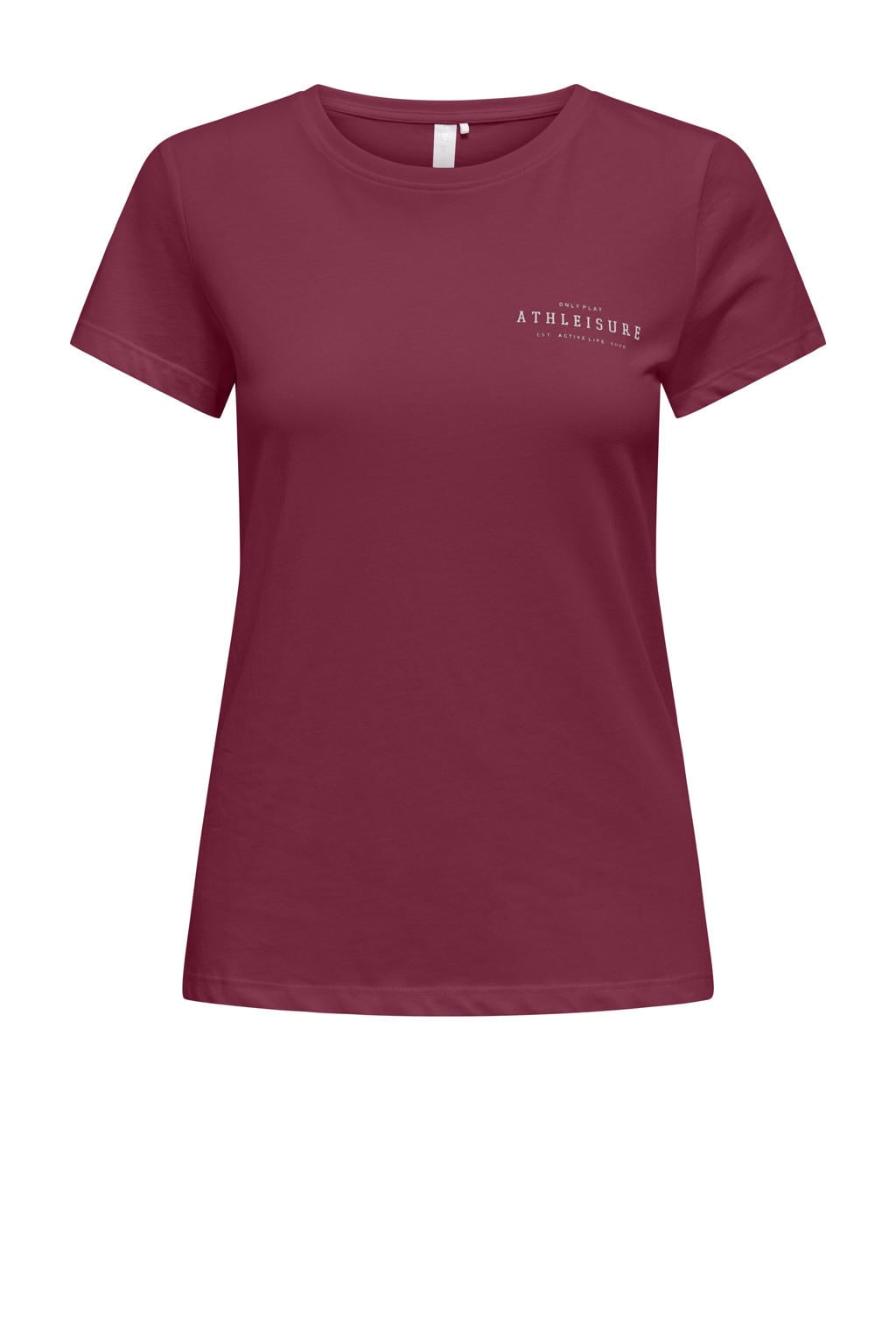 Violetkleurige dames ONLY PLAY sportshirt van katoen met printopdruk, korte mouwen en ronde hals