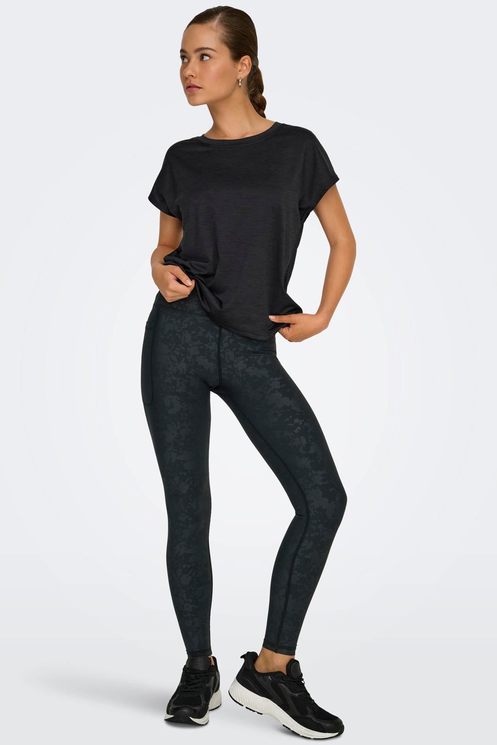 Zwarte dames ONLY PLAY sportlegging van polyester met slim fit, regular waist en elastische tailleband