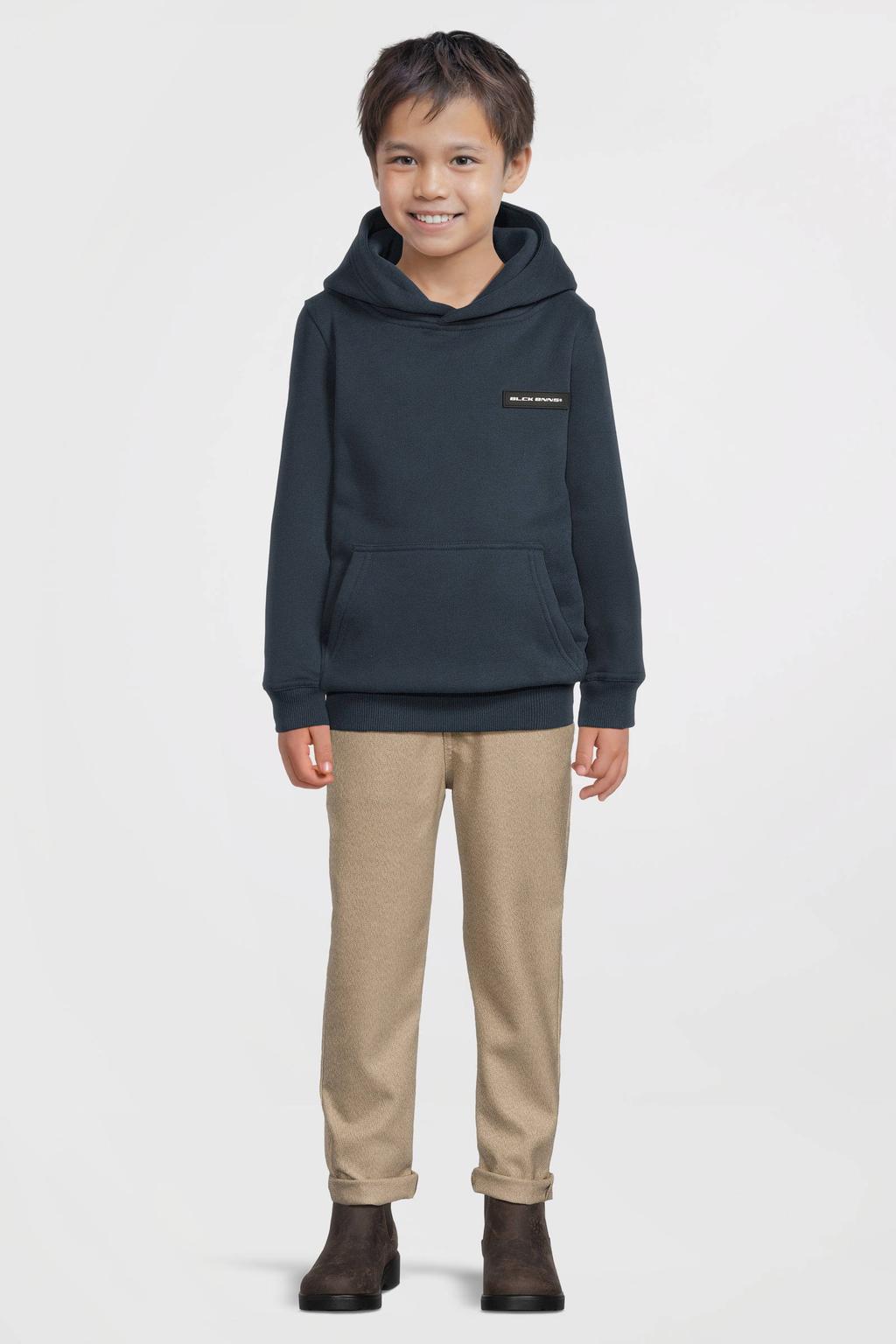 Donkerblauwe jongens BLACK BANANAS hoodie van sweat materiaal met logo dessin, lange mouwen en capuchon