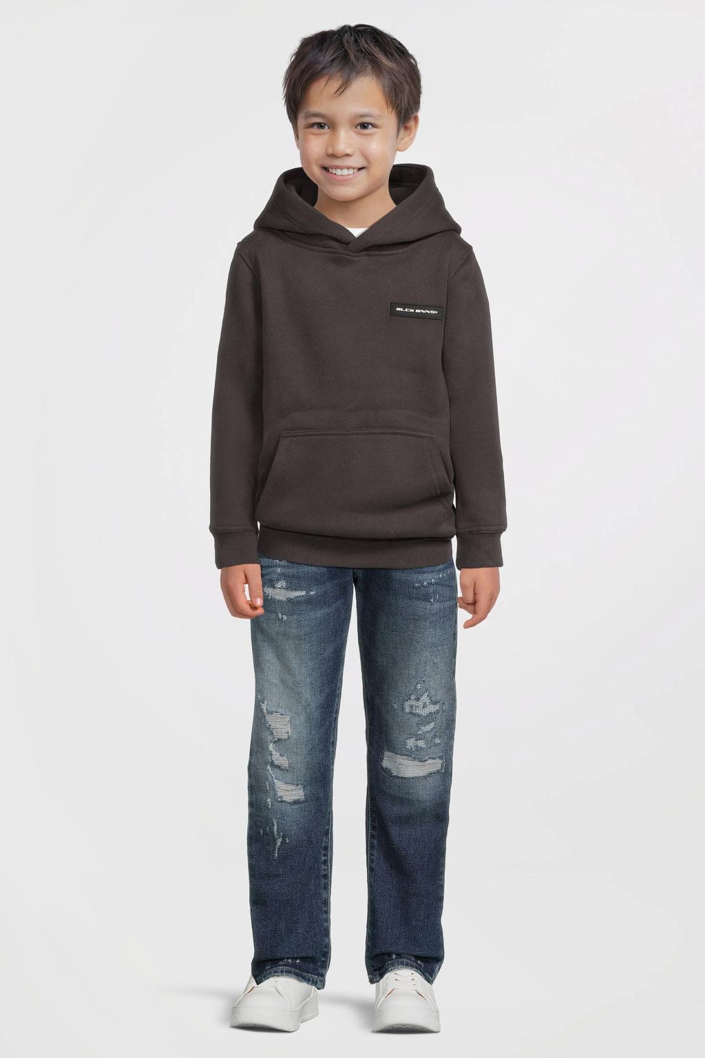 Donkerblauwe jongens BLACK BANANAS hoodie van sweat materiaal met logo dessin, lange mouwen en capuchon