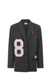 thumbnail: Antraciete meisjes Shoeby regular fit blazer van polyester met lange mouwen, reverskraag en borduursels