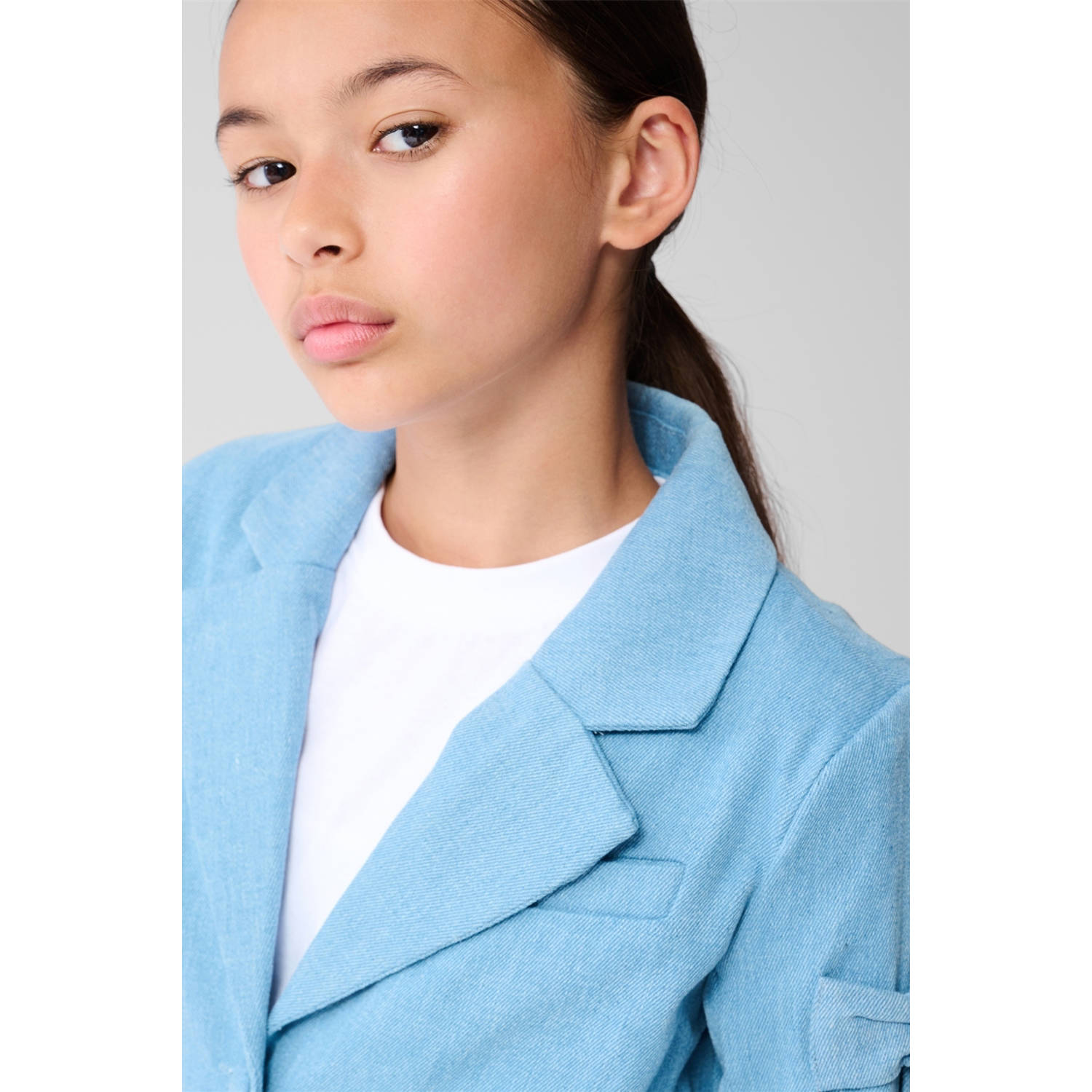 Shoeby denim cropped blazer blauw