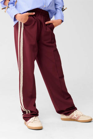 wide leg broek met kanten bies donkerrood