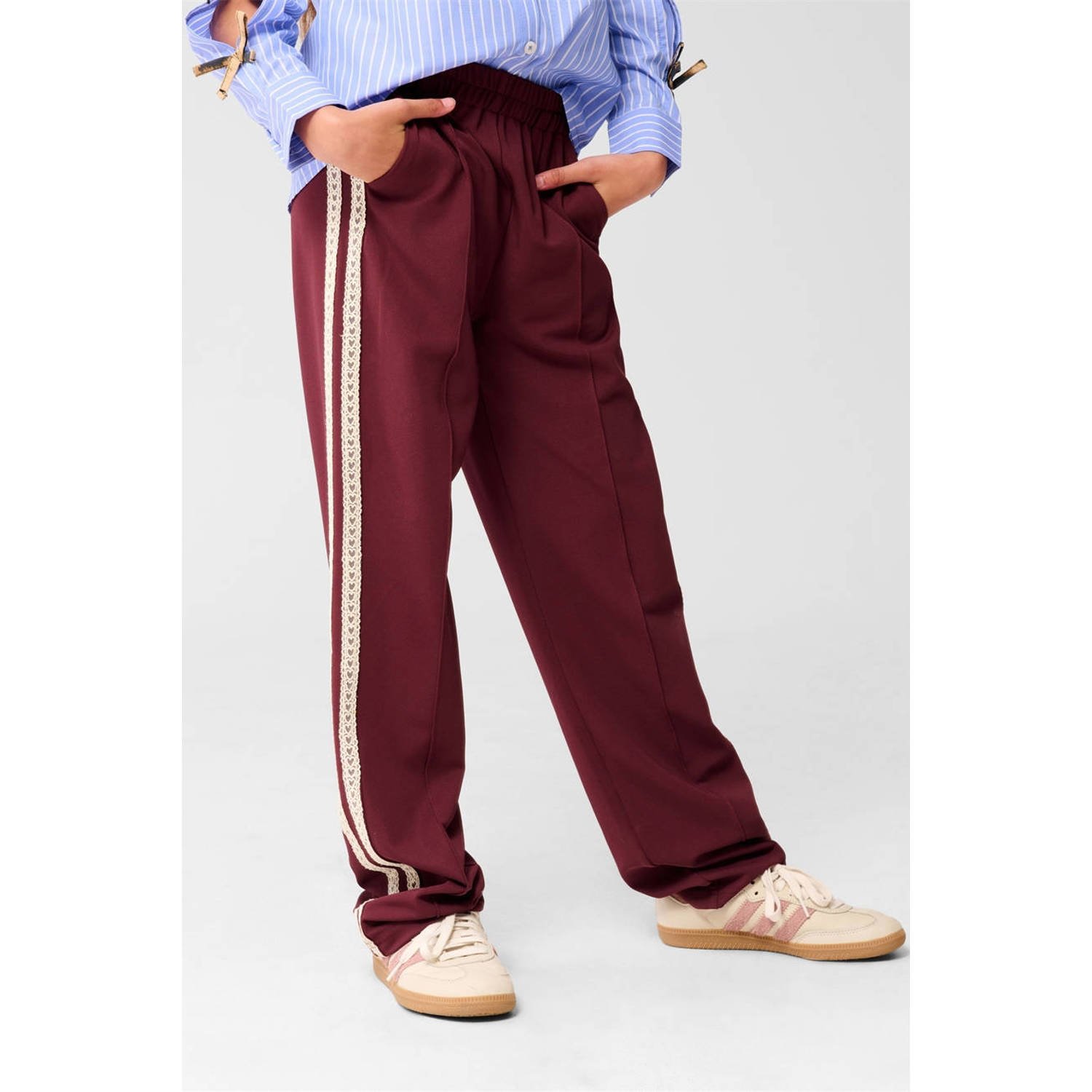 Shoeby wide leg broek met kanten bies donkerrood