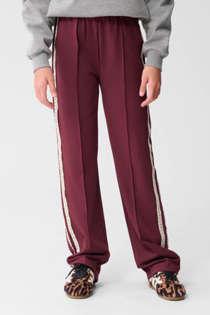 wide leg broek met kanten bies donkerrood