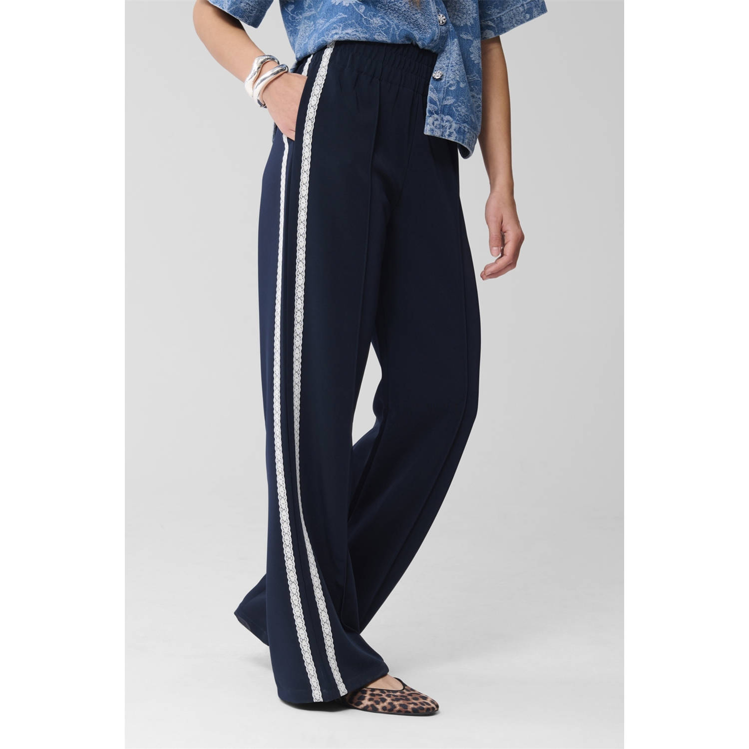 Shoeby wide leg high waist broek donkerblauw