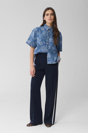 wide leg high waist broek donkerblauw