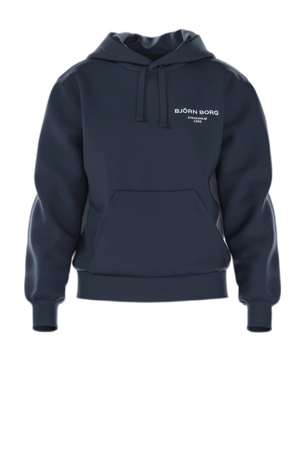 Donkerblauwe dames Björn Borg hoodie van katoen met effen, lange mouwen en capuchon
