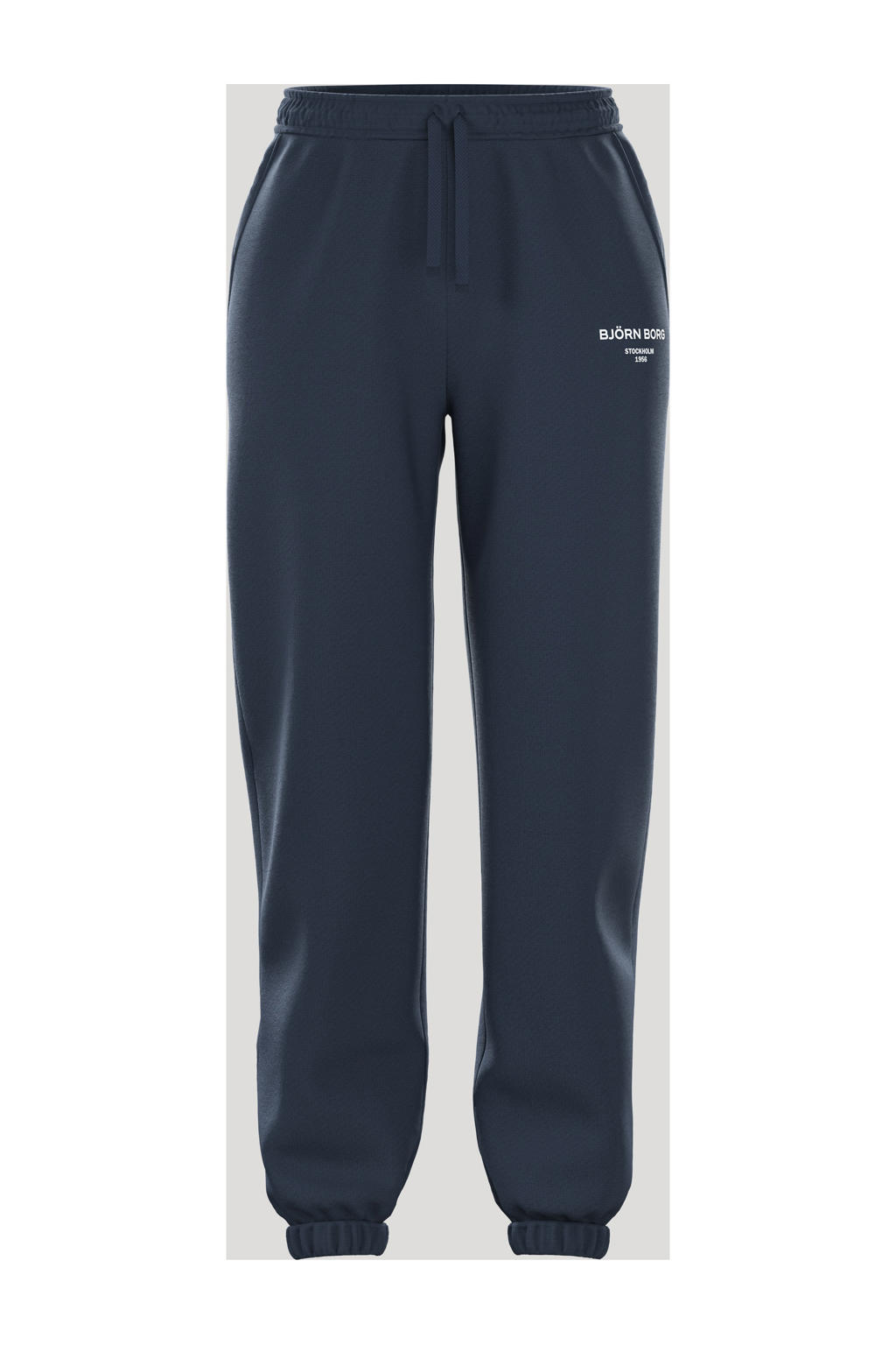 Blauwe dames Björn Borg regular waist broek van katoen met elastische tailleband met koord en logo dessin
