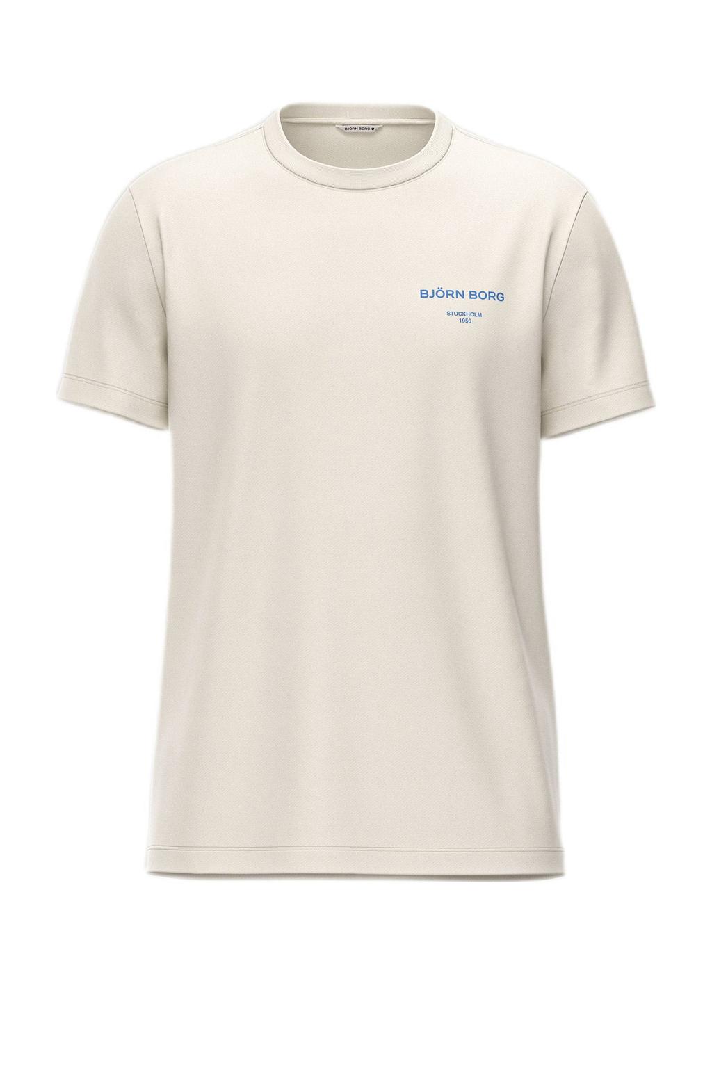 Beige dames Björn Borg T-shirt van katoen met effen, korte mouwen en ronde hals