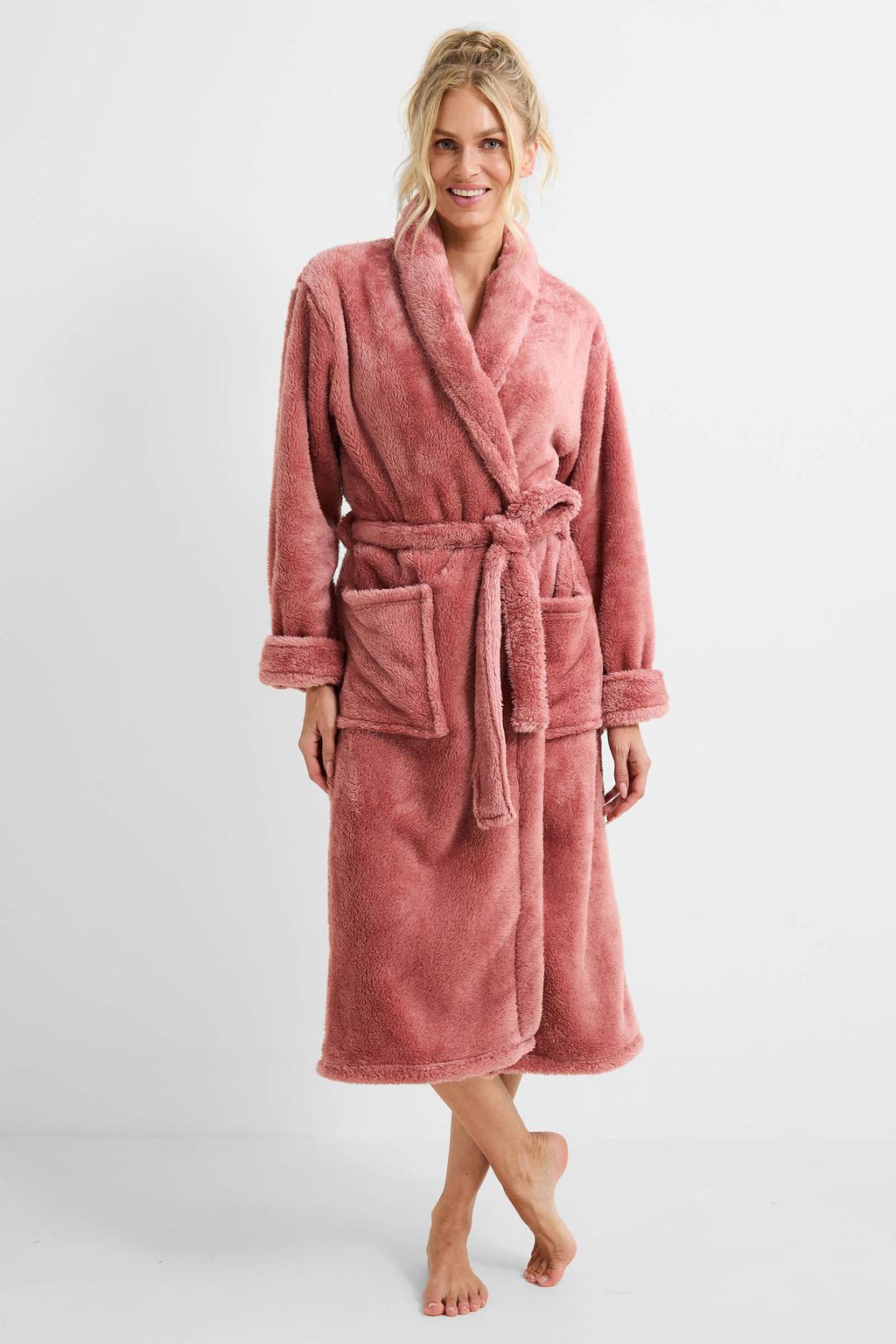 LingaDore teddy fleece badjas zalmroze