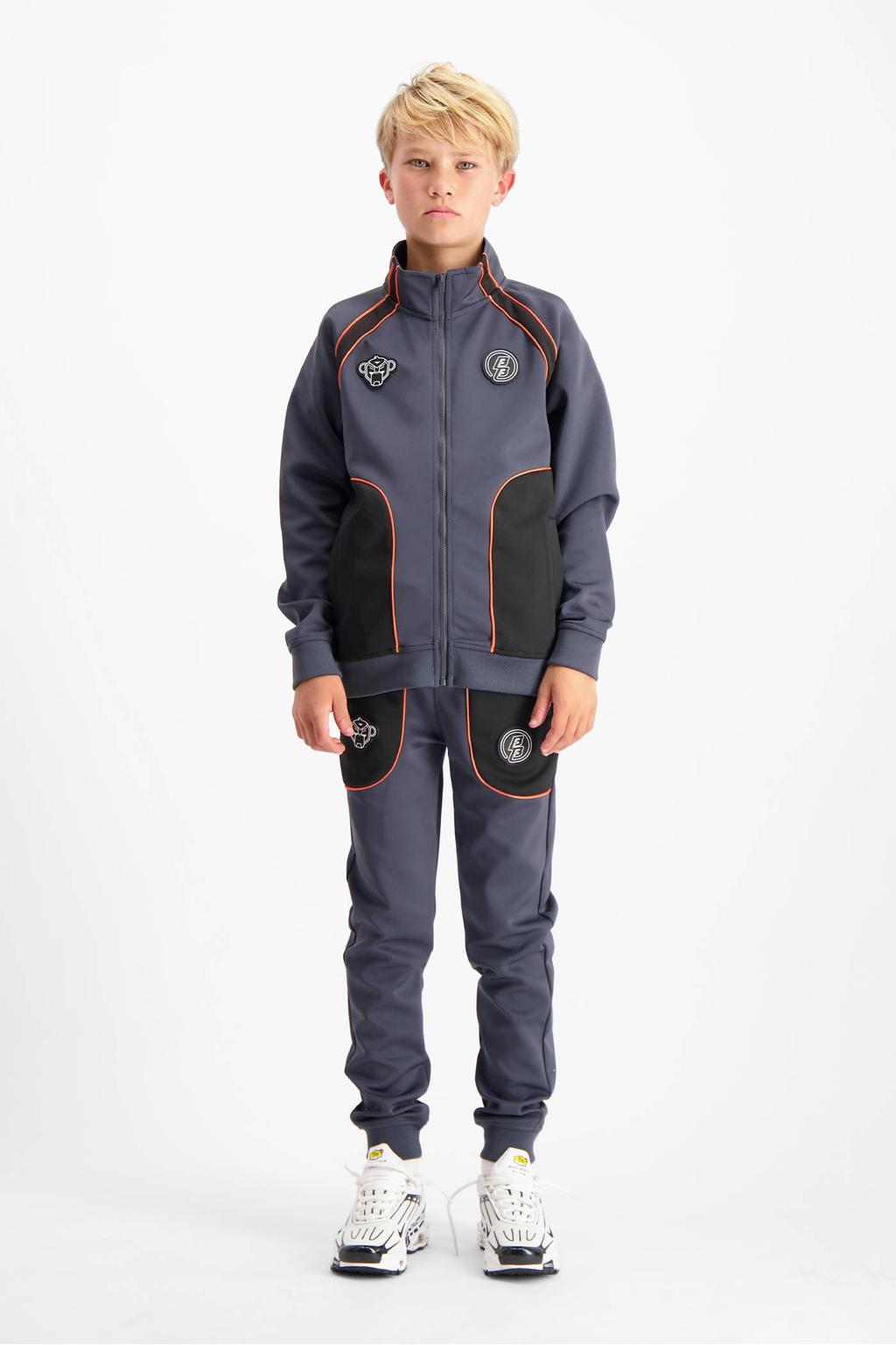 Antraciete jongens BLACK BANANAS sweatvest van polyester met logo dessin, lange mouwen, opstaande kraag en ritssluiting