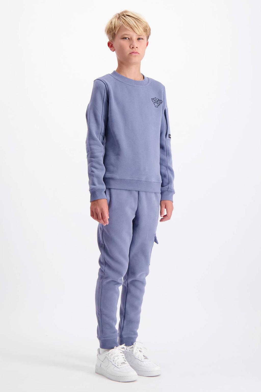 Grijsblauwe jongens BLACK BANANAS regular cargo broek blauw van katoen met elastische tailleband met koord en effen