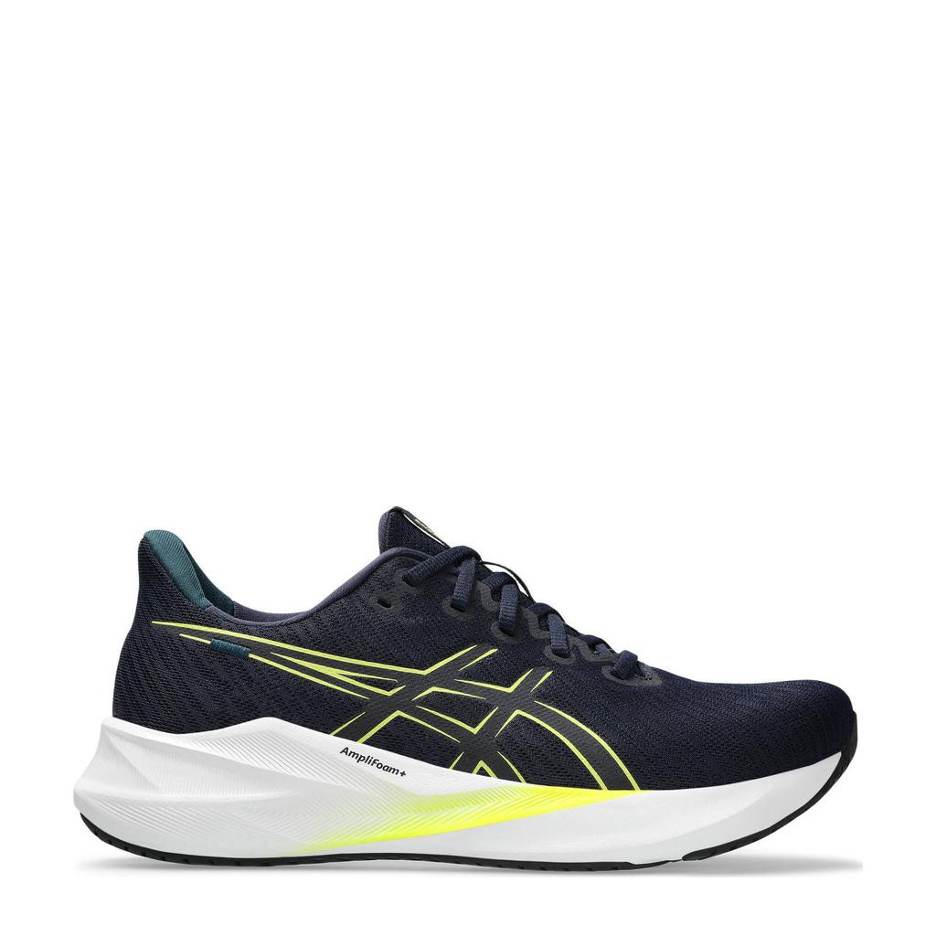 Donkerblauw en gele heren ASICS Versablast 4 hardloopschoenen van mesh-pu/voering: mesh/voetbed: eva met veters
