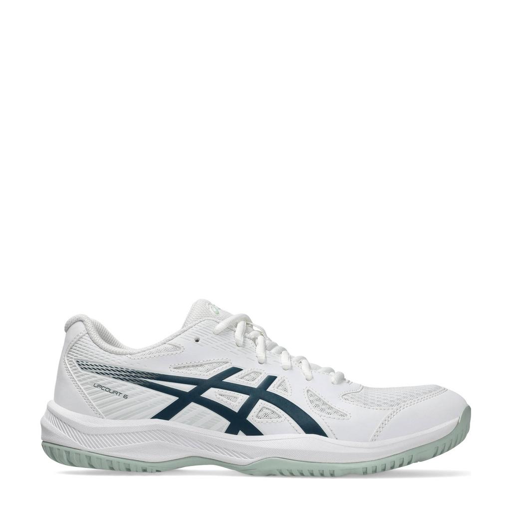 Wit en petrolkleurige heren ASICS Upcourt 6 zaalsportschoenen van mesh-pu/voering: mesh/voetbed: eva met veters