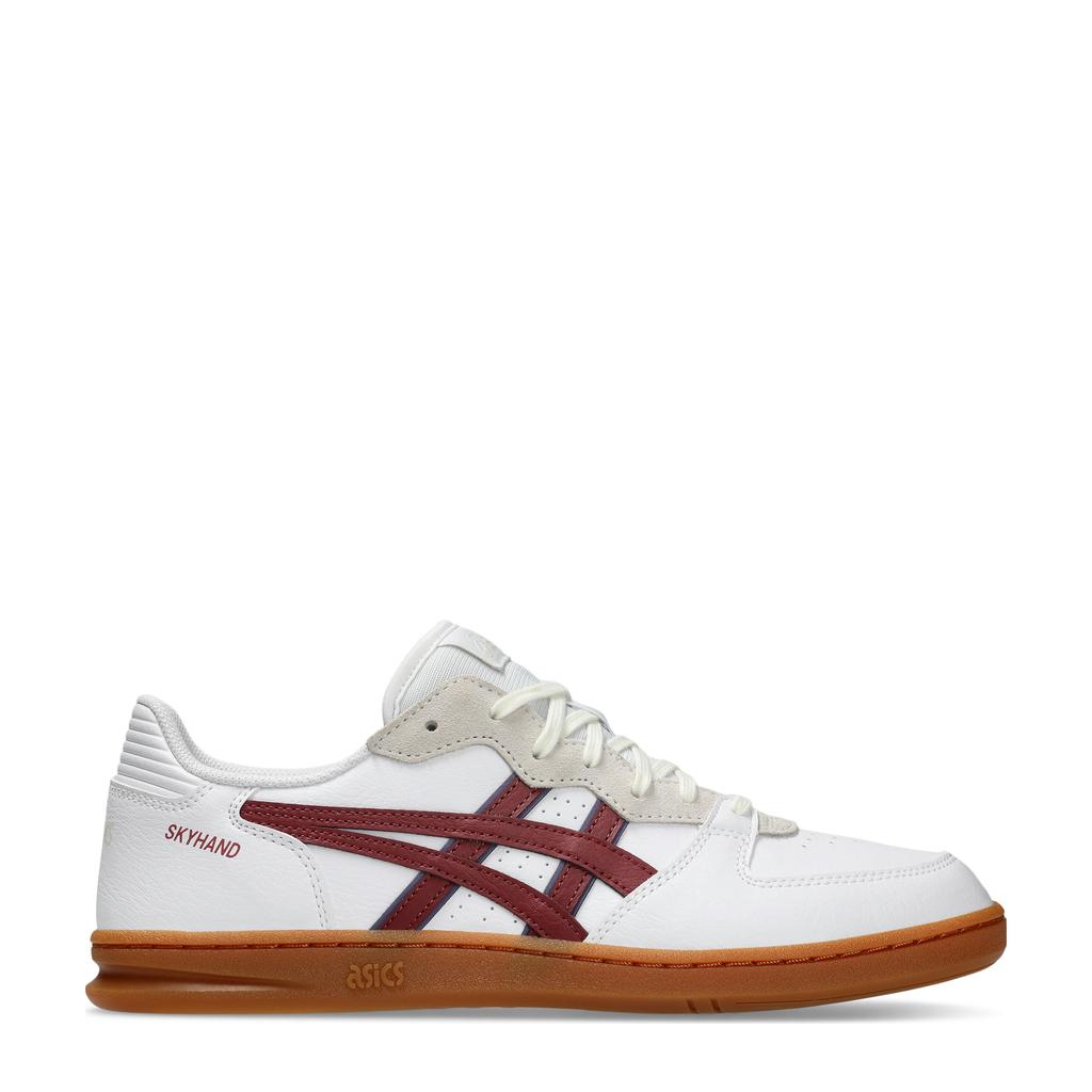 Wit en donkerrode unisex ASICS Skyhand OG sneakers van imitatileer-suède/voering: mesh/voetbed: eva met veters