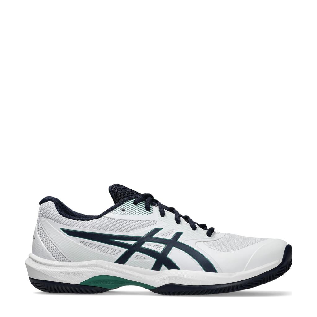 Wit en donkerblauwe heren ASICS Game FF Clay OC tennisschoenen van mesh-pu/voering: mesh/voetbed: eva met veters