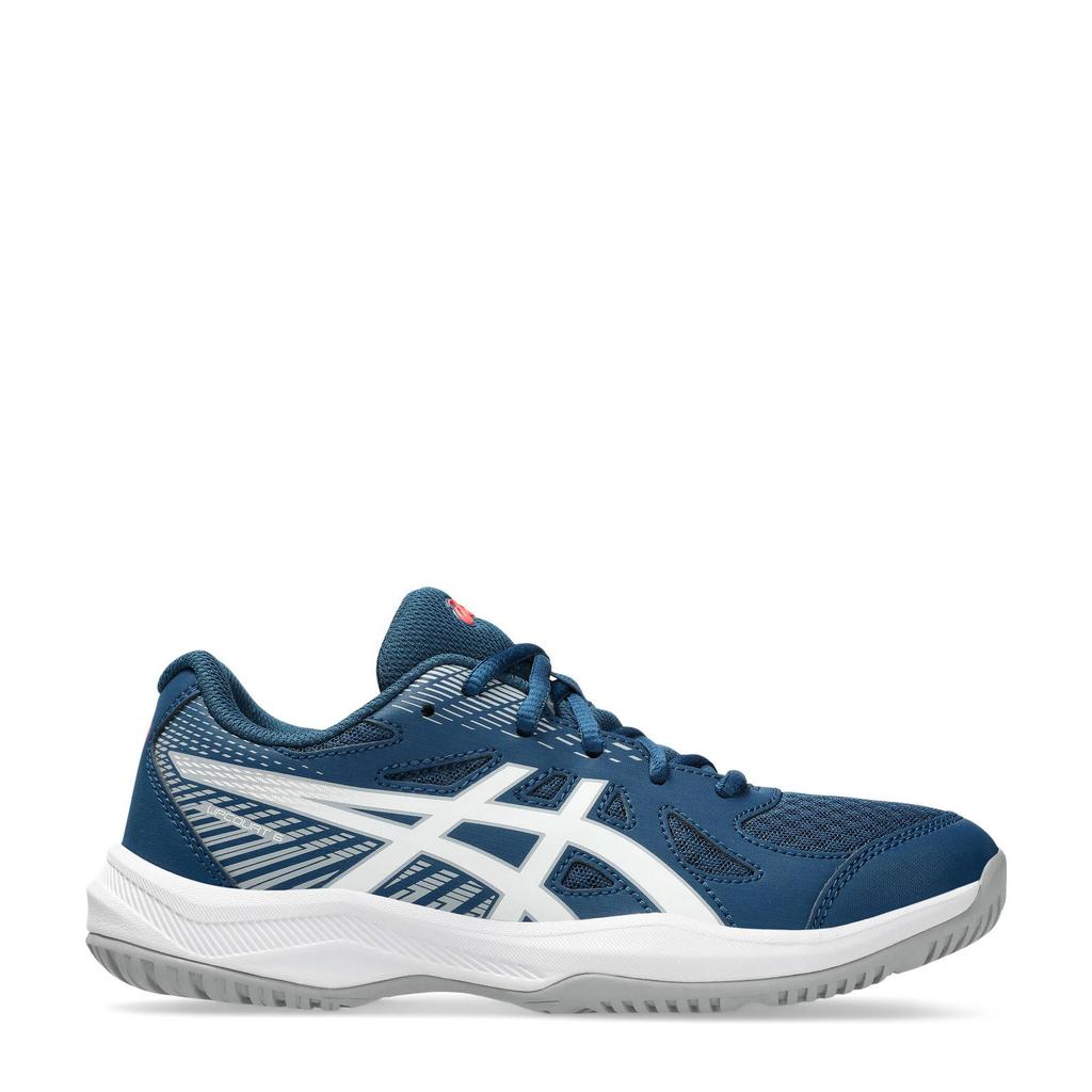 Blauw en witte jongens en meisjes ASICS Upcourt 6 zaalsportschoenen van mesh-pu/voering: mesh/voetbed: eva met veters