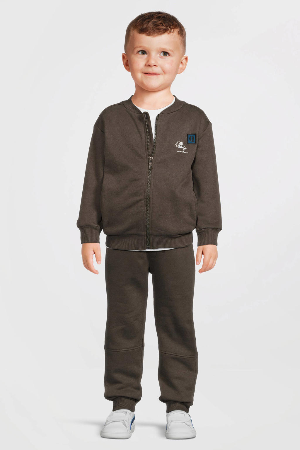 Grijze jongens Quapi Mini sweatvest van katoen met effen, lange mouwen, ronde hals, ritssluiting en elastische boord