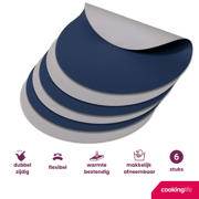 thumbnail: Cookinglife Placemats - Dubbelzijdig - Vegan leer - Grijs / Blauw ø 38 cm - 6 Stuks