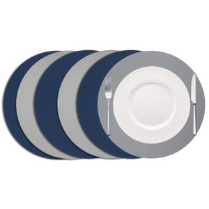 Placemats - Dubbelzijdig - Vegan leer - Grijs / Blauw ø 38 cm - 6 Stuks