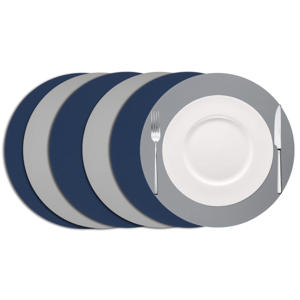 Placemats - Dubbelzijdig - Vegan leer - Grijs / Blauw ø 38 cm - 6 Stuks