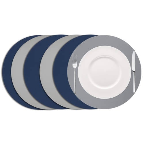 Cookinglife dubbelzijdige placemat (set van 6) (grijs/blauw, Ø38 cm) afbeelding