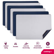 thumbnail: Cookinglife Placemats - Dubbelzijdig - Vegan leer - Grijs / Blauw 46 x 33 cm - 6 Stuks